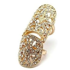 New Hot Punk Rock Full Finger Rhinestone Scroll Armor Joint Knuckle Ring (WP-G95)