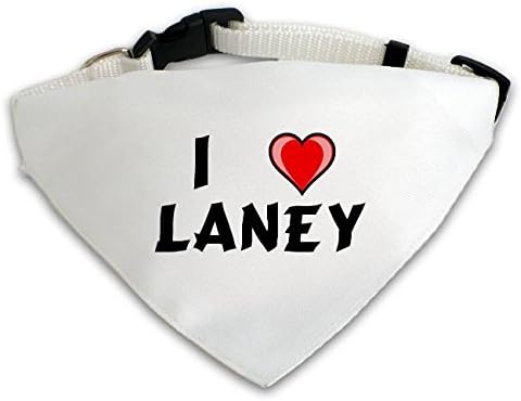 Personalized White Dog Scarf with I love Laney (first name/surname/nickname)