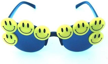 Happy Yellow Coco Sunglass, Black Lens, Black Acrylic Frame, Yellow Acrylic Happy Faces, Proudly Made in the USA, 6 Inches X 2 Inches