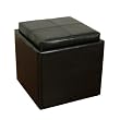 Storage Ottoman with Tray - Black