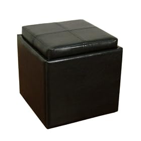 Storage Ottoman with Tray - Black