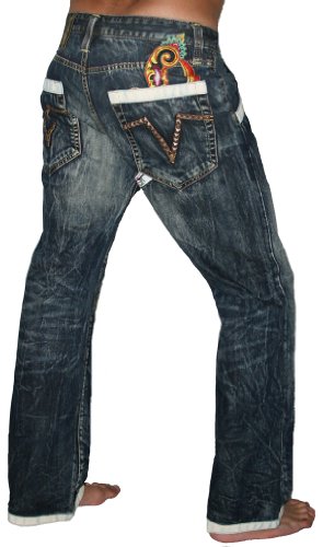 CHRISTIAN AUDIGIER Ed Hardy Mens Loose Fit Denim Jeans Dagger Design Stu Tarantino Wash 32 Inseam