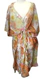Stylish Orange and Yellow Floral and Paisley Print Light Beach Cover Up With Sequin Neckline-Plus-Size