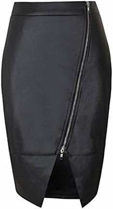 Casualfashion Hot Sexy Women's Faux PU Leather Split Skirt Dress Front Zipper (XL)