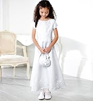 Slash Neck Short Sleeve Floral Appliqué Communion Dress