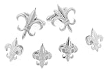 JJ Weston silver plated fleur de lis cufflinks and shirt stud formal set with presentation box. Made in the U.S.A