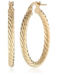 14k Yellow Gold Italian Fancy Twisted 20 mm Hoop Earrings