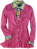 Ralph Lauren Girls V-Neck Ruffle Cardigan (Large (12-14), Grand Prix Pink)