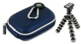 rooCASE 2n1 EVA Hard Shell (Dark Blue) Memory Foam Carrying Case and Premium Tripod Panasonic Lumix DMC-FH25 Digital Camera