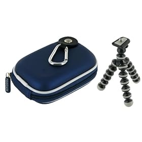 rooCASE 2n1 EVA Hard Shell (Dark Blue) Case with Memory Foam and Premium Tripod for JVC PICSIO GC-FM1BVUS HD Camcorder Black Ice