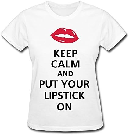 Personalize Women's T Shirts Classical Keep Calm Put Lipstick Size L White