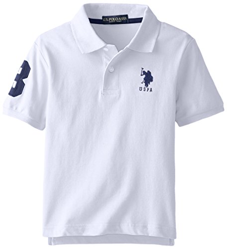 U.S. Polo Assn. Big Boys  Short Sleeve Solid Pique Polo, White, 8