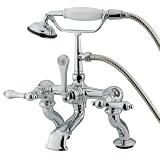 41yJd8zZ2TL. SL160  Kingston Brass CC410T1 Vintage Deck Mount 7 Inch Spread Tub Filler with Hand Shower, Metal lever Handle, Polished Chrome