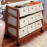 3 Tier Rolling Wooden 9 Bin Organizer