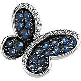Search : 14K White Gold Black Rhodium Plated Blue Sapphire & Diamond Brooch