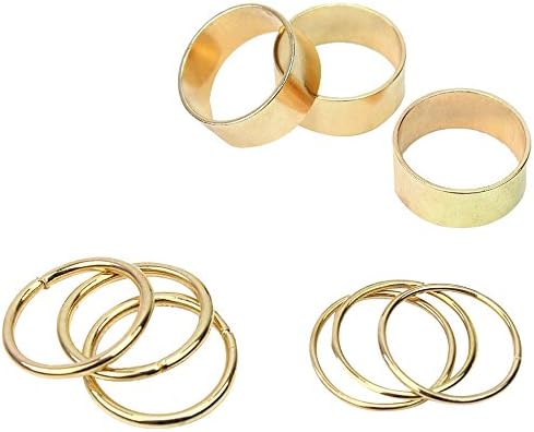 Leegoal Newest Punk Shiny Gold-tone Metal Cute Band Midi Knuckle Ring (1 set of 9pcs)