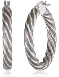 Black and White Sterling Silver Twisted Hoop Earrings