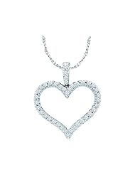 14k White Gold Natural Round Pave-set Diamond Womens Ladies Open-center Heart Love Anniversary Fashion Pendant with 18" Chain - .45 Ct.t.w.