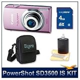 Canon PowerShot SD3500 IS Digital ELPH Camera (Pink) 4194B001, 14.1 Megapixel, 3.5 Touch Panel LCD, 5x 24-120mm Equivalent UA Zoom Lens, DIGIC 4 Image Processor, 4 GB Memory Card, Case, and Lens Cleaner