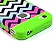 Bastex Heavy Duty Hybrid Case for iPhone 4, 4s, 4th Generation - Green Silicone / Multi Color Chevron Hard Shell