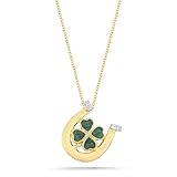 10k Yellow Gold Green Enamel Four-Leaf Clover Horse Shoe with Diamond-Accent Pendant (0.02 cttw, I-J Color, I2-I3 Clarity), 18