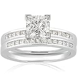 2.10 Ct Princess Cut Diamond Engagement Wedding Rings Set VS1 GIA CUT: VERY GOOD