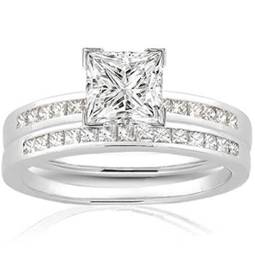 2.10 Ct Princess Cut Diamond Engagement Wedding Rings Set VS1 GIA CUT: VERY GOOD