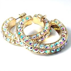 Triple-Sided Goldtone Rhinestone Hoop Earrings Fashion Jewelry