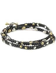 M.Cohen Handmade Designs Triple Wrap with Mini and Brass skulls on Wax Cord