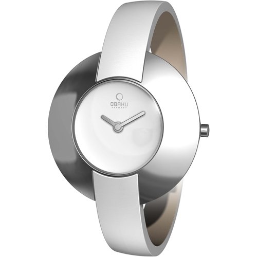 Obaku Women's V135LCIRW  Round Silver Dial White Leather Watch