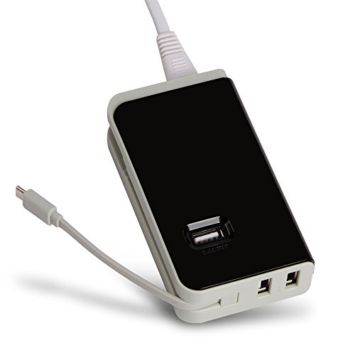 UNIFUN® 24W 4.8A Desktop USB Charging Station 4 Ports (3 USB Ports+One Built-in Micro USB Cable) Multi Port Family-Sized USB Travel Charger iPhone 6 Plus 5s 5c 5, iPad Air mini, Galaxy S5 S4, Note 4 3 2, HTC One (M8), Nexus 7, Bluetooth Speaker, External Battery and Other Devices