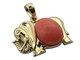 Pink Coral Asian Elephant Pendant, 14k Gold