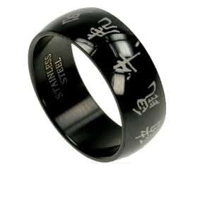 316L Stainless Steel Ring with IP Black with Chinese Zodiac. Width: 8mm
