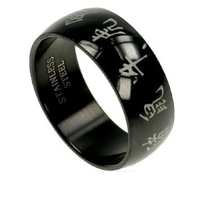 316L Stainless Steel Ring with IP Black with Chinese Zodiac. Width: 8mm