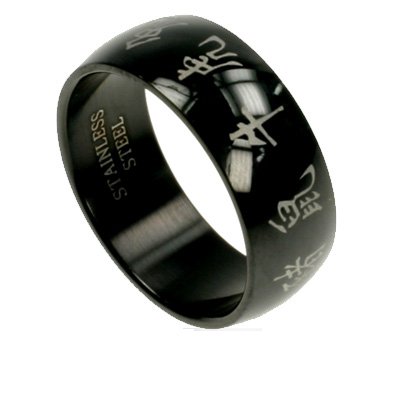 316L Stainless Steel Ring with IP Black with Chinese Zodiac. Width: 8mm