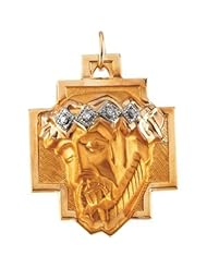 CleverEves 14K Yellow Gold 25.00X22.50 mm Head Of Jesus Crown Cross Pendant W Diamond