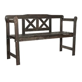 Wooden Garden Bench with a crossed rest, weatherproof glazed in colonial color