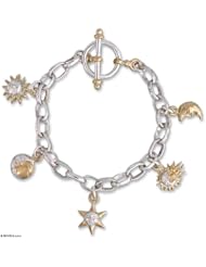 Gold plated charm bracelet, Moon and Sun