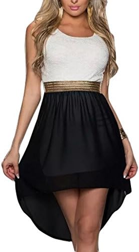 Relaxlama Women's Lace Bra Sleeveless Hi-low Chiffon Clubwear Party Wear Medium Black