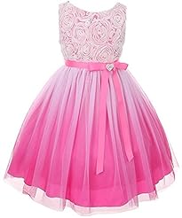 Girls Tulle Sleeveless Fitted Spring Summer Tea Length Flower-Girl Dress  With a Ribbon 