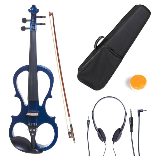Cecilio 3/4 CEVN-1BL Solid Wood Electric/Silent Violin with Ebony Fittings in Style 1 - Blue Metallic On Sale