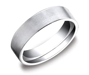 Men's Platinum 6mm Flat Comfort Fit Plain Wedding Band Featuring an Elegant Soft Satin Finish, Size 9