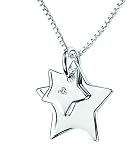 D for Diamond Sterling Silver P2763 Girls Diamond Set Double Star Pendant