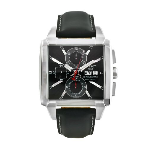 Tissot Men's T0055141606100 Quadrato Black Leather Automatic Chronograph Watch