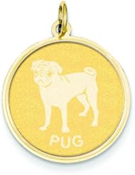 14K Yellow Gold Pug Disc Charm Dog Pendant Jewelry