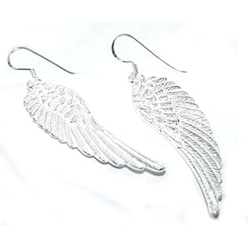 Beautiful Tomas Large 2 Angel Wings Charm 925 Sterling Silver Dangle Earrings ~ Comes Gift Boxed