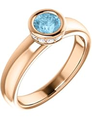 18K Rose Gold 5.00mm Round Cut Aquamarine and Diamond Ring -- LIFETIME WARRANTY