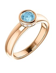 10K Rose Gold 5.00mm Round Cut Aquamarine and Diamond Ring -- LIFETIME WARRANTY