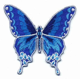 Blue Butterfly Embroidered Iron On Applique Patch