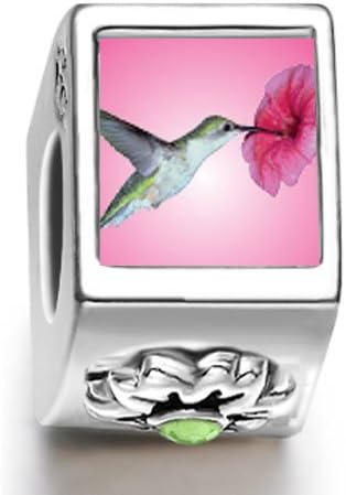 Hummingbird August birthstone Photo Flower European Charm Bead